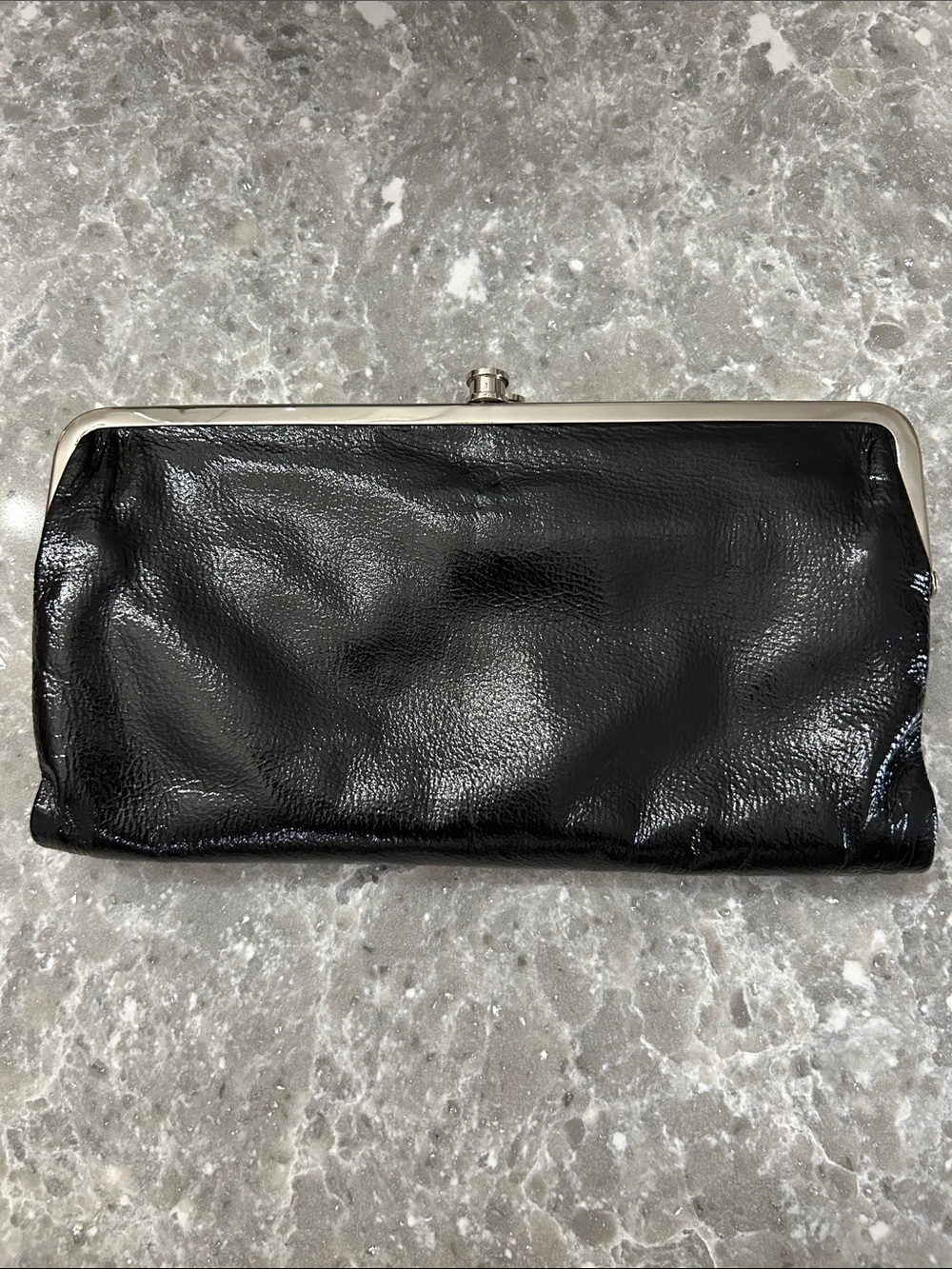 HOBO Black Patent Leather Clutch Wallet
